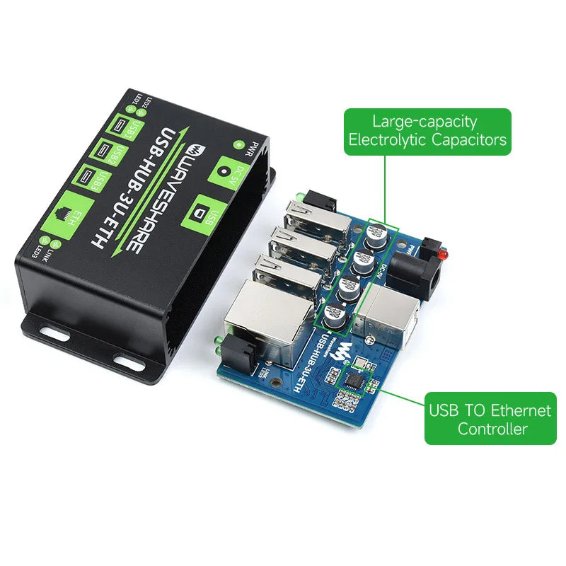 Industrial Grade Multifunctional USB HUB Extending 3 X USB Ports + 100M Ethernet Port Network ESD over Current Protection