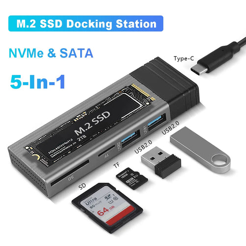 5-In-1 USB C HUB with Disk Storage Function for M.2 Nvme SATA NGFF SSD Type C HUB Dock Station USB C Splitter for Macbook Pro