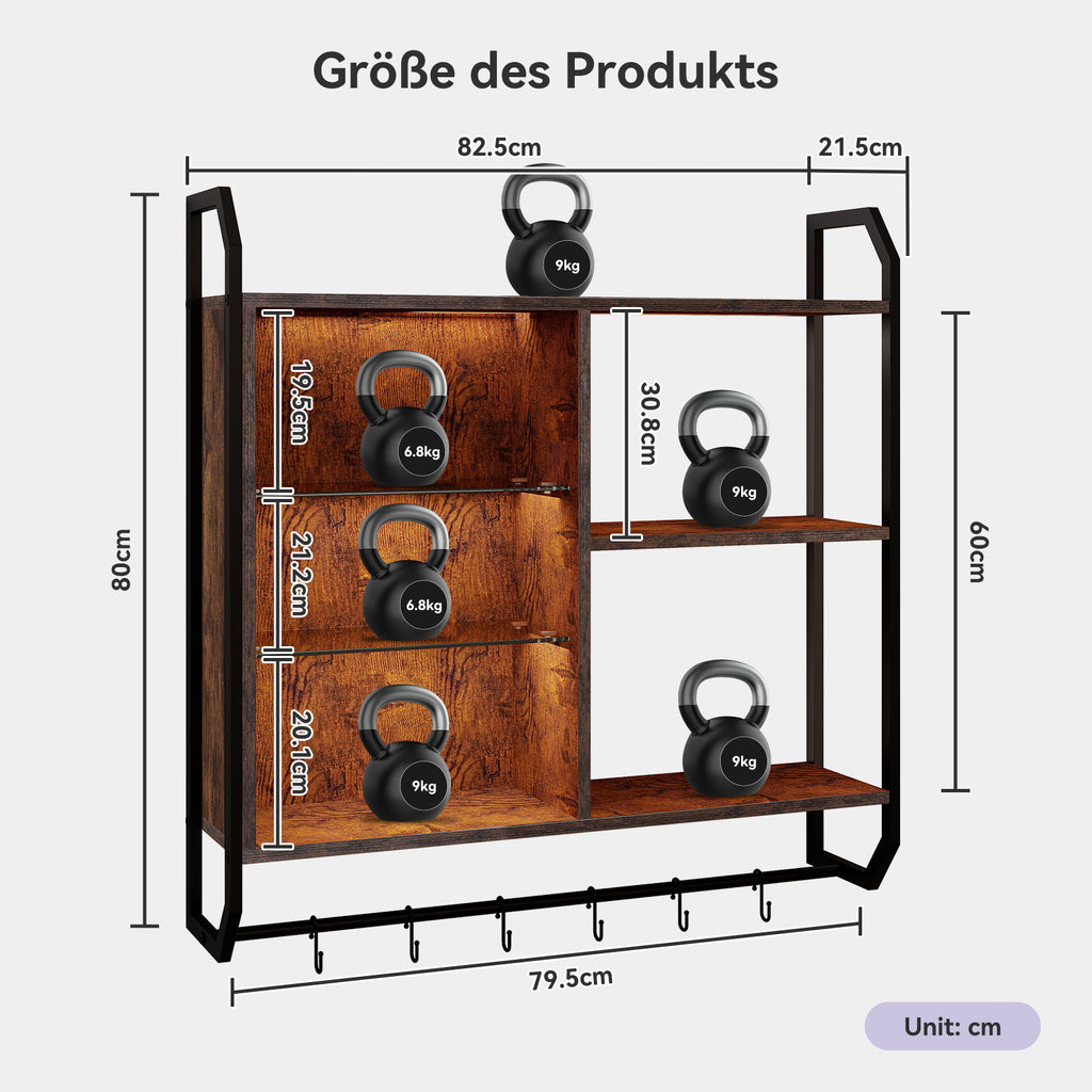 Wandregal Bücherregal Hängeregal Mit LED RGB Ebenen Wandboard Metall 80Cm