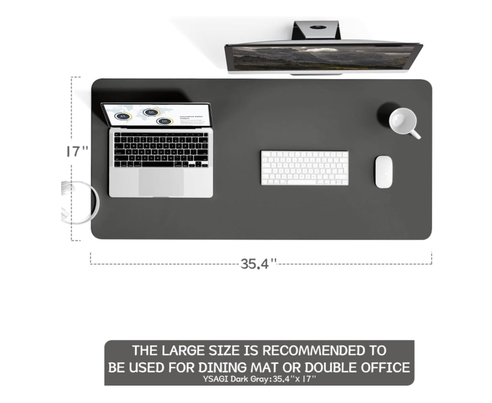 Desk Mat, Mouse Mat with Leather and Non-Slip Suede Dark Gray 90 X 43Cm