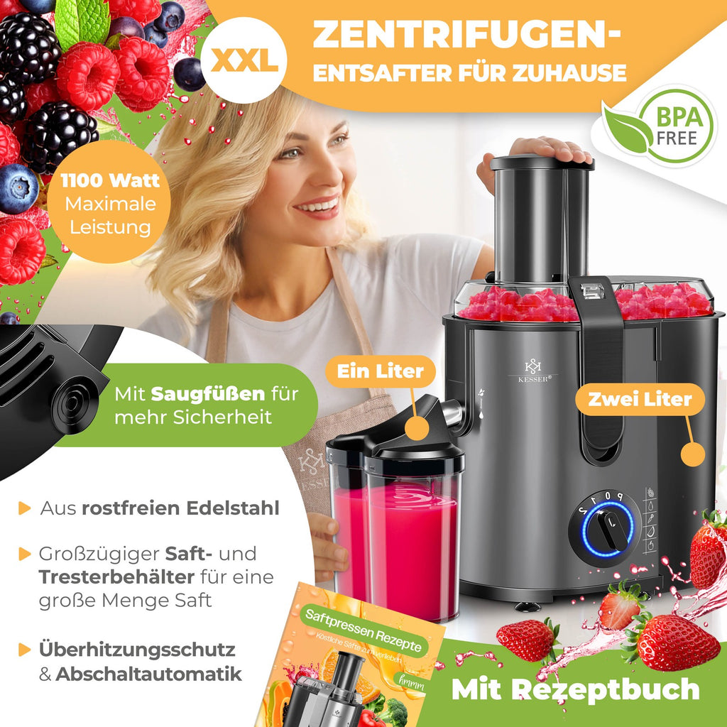 KESSER® Entsafter Saftpresse Edelstahl 1100W 85Mm Presse Obstpresse Saft Juicer