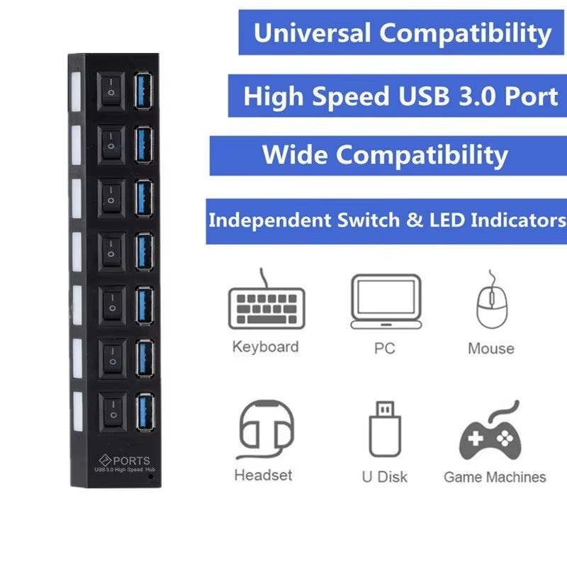 USB 3.0 Hub USB Hub 3.0 Use Power Adapter Multi USB Splitter 7 Port Multiple 3 Hab Expander USB Hub with Switch for PC
