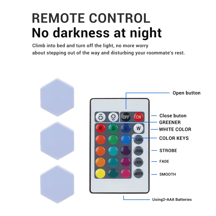 RGB LED Quantum Hexagon Lamp Touch Sensor Night Light Bedroom Honeycomb Wall Lamps Wireless Control Colorful Light