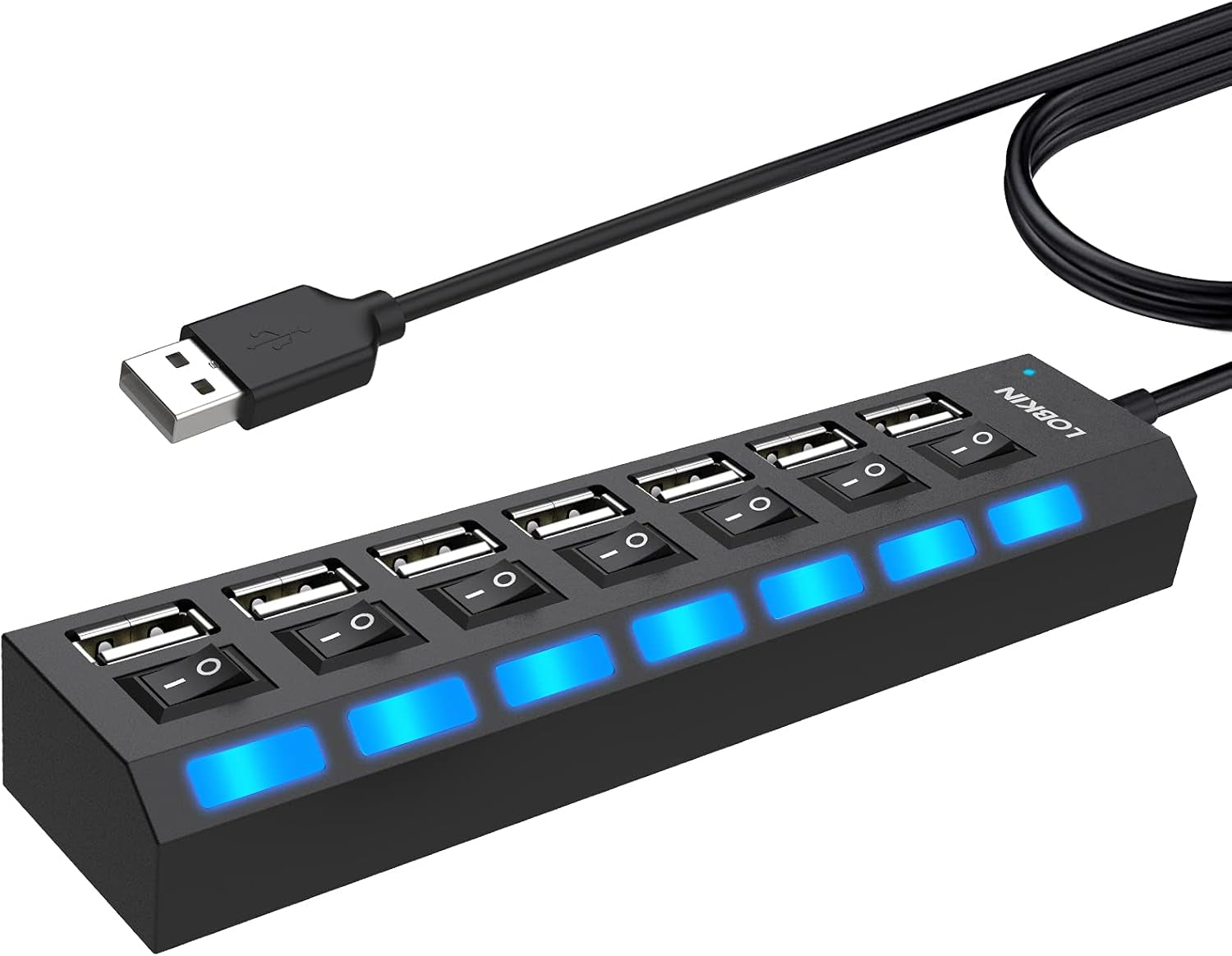 LOBKIN USB Hub 7-Port,Tragbar USB 2.0 Hub Mit Einzelnen Led-Netzschaltern Fur Laptop, PC, Macbook Und Weitere USB Geräte