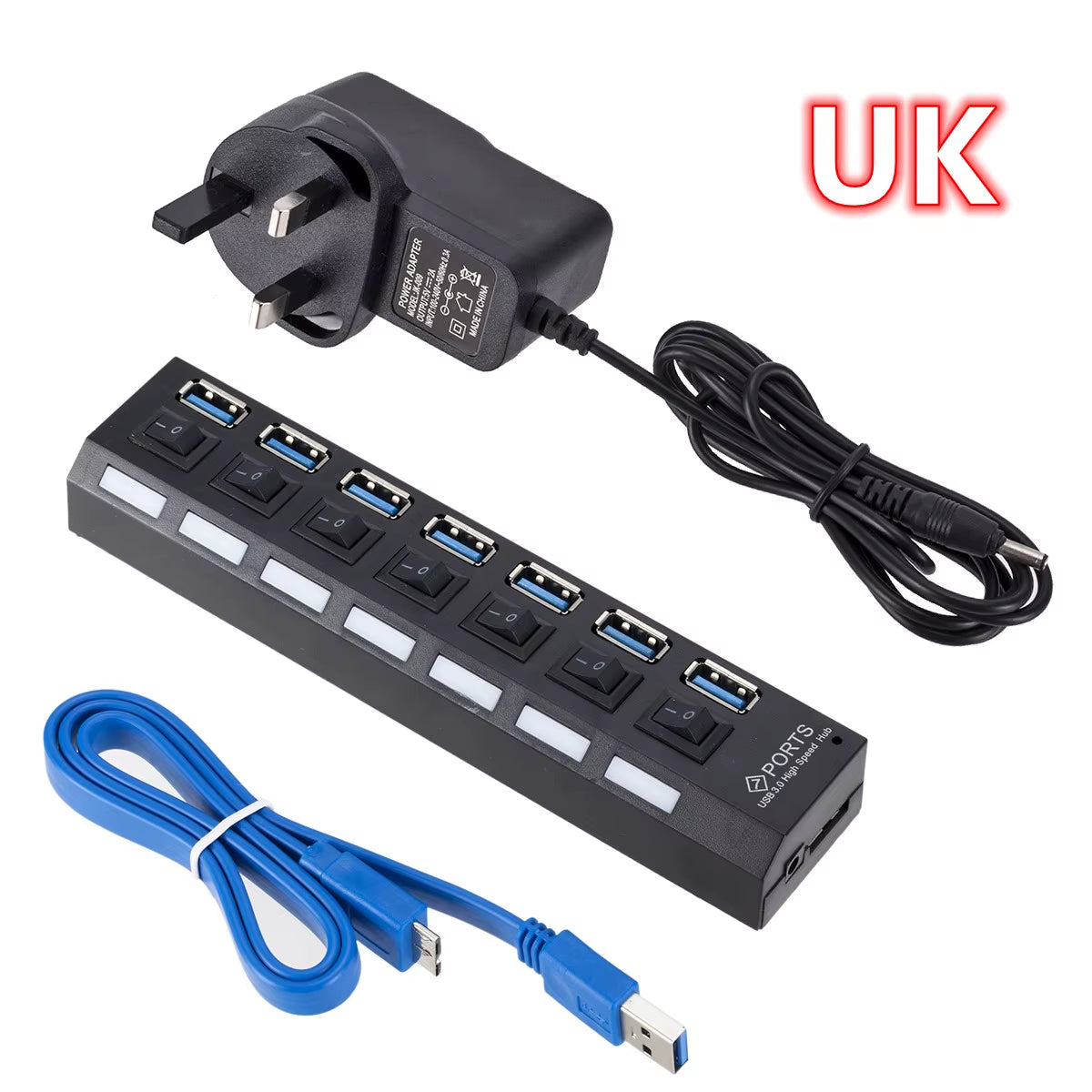 USB 3.0 Hub USB Hub 3.0 Use Power Adapter Multi USB Splitter 7 Port Multiple 3 Hab Expander USB Hub with Switch for PC