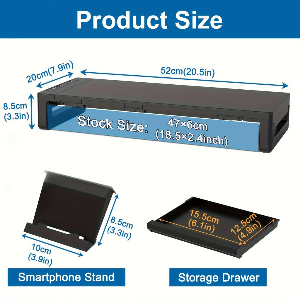 Monitor Stand Riser, with Foldable, Height Adjustable Computer Stand, Desk Shelf Riser with Storage Drawer &Tablet Phone
