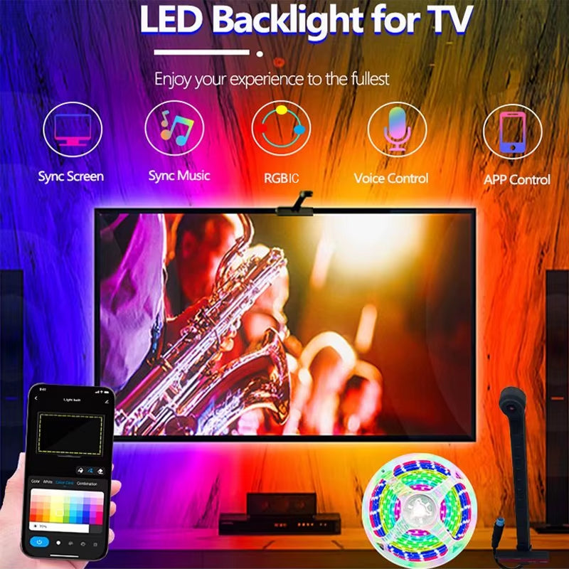 PC/TV SYNC Backlight RGBIC LED Strip Lights with Color Capture Sensor Bluetooth Music SYNC USB Light Strip for Game Atmosphere