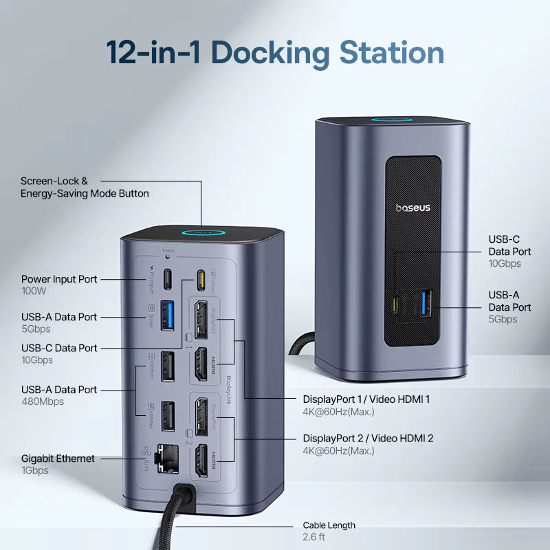 USB C HUB for Mac 12-In-1 Displayport HDMI 4K@60Hz MST Display for Macos Windows Docking Station USB 3.2 RJ45 PD 100W Hub