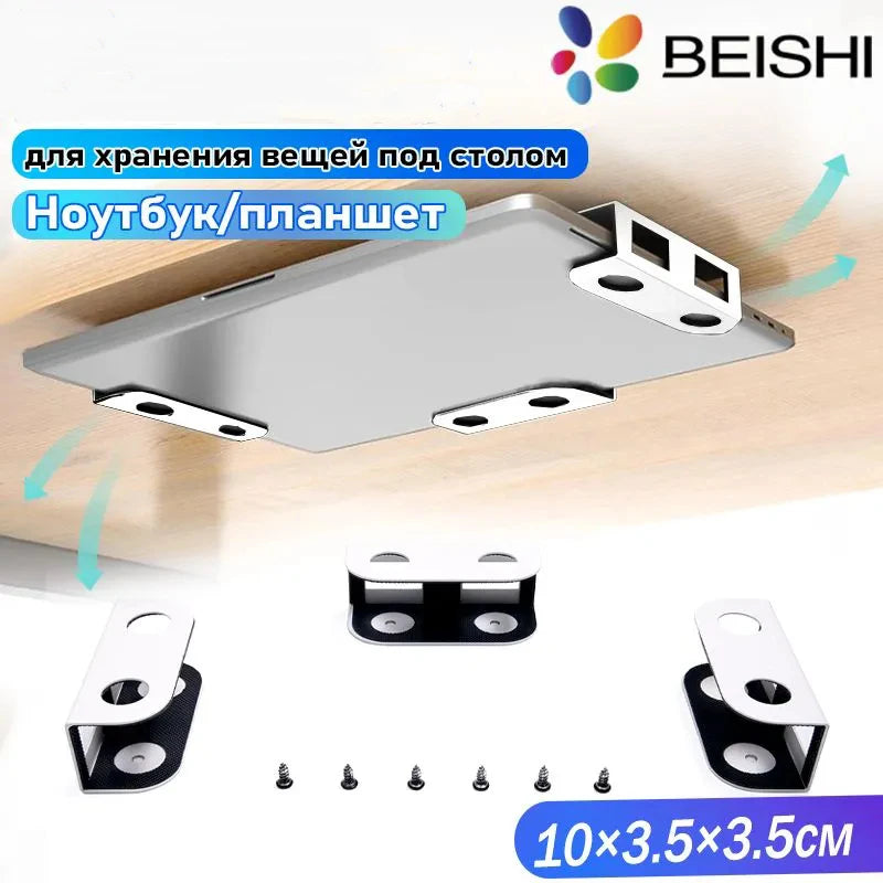 Under Desk Laptop Mount Metal under Desk Shelf Holder for Laptop for Mac Mini Macbook Keyboard with Anti-Scratch Silicone Rack