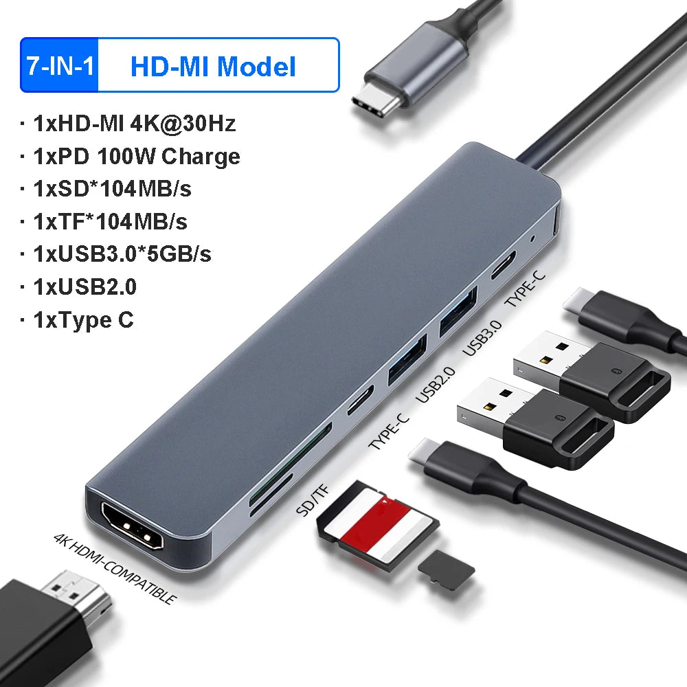 5-In-1 USB C HUB with Disk Storage Function for M.2 Nvme SATA NGFF SSD Type C HUB Dock Station USB C Splitter for Macbook Pro