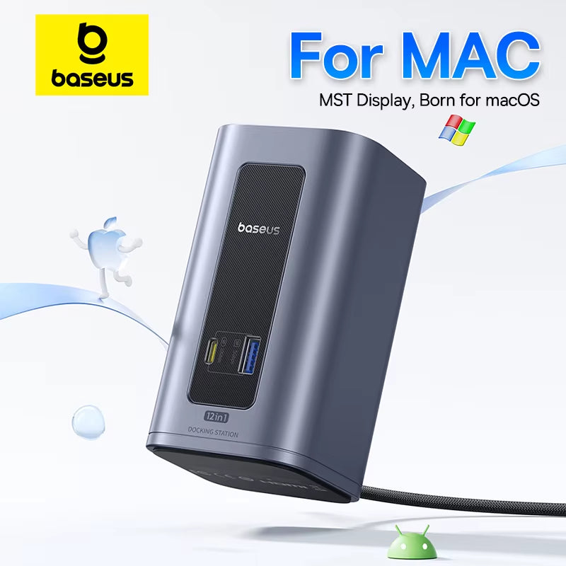 USB C HUB for Mac 12-In-1 Displayport HDMI 4K@60Hz MST Display for Macos Windows Docking Station USB 3.2 RJ45 PD 100W Hub