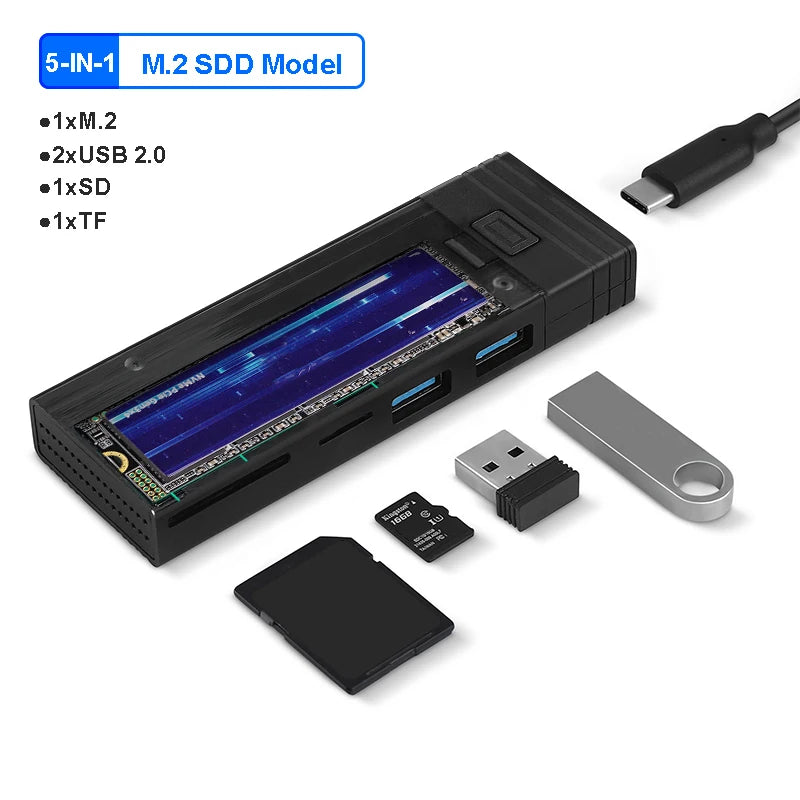 5-In-1 USB C HUB with Disk Storage Function for M.2 Nvme SATA NGFF SSD Type C HUB Dock Station USB C Splitter for Macbook Pro