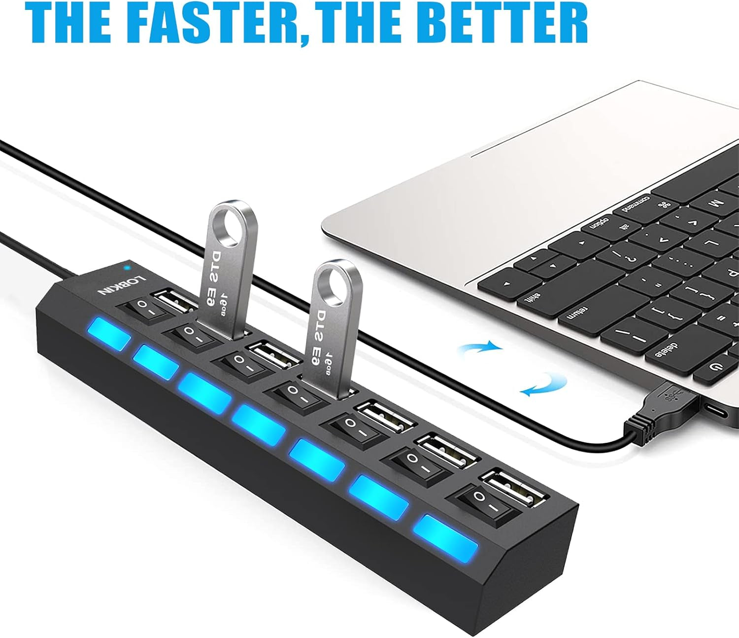 LOBKIN USB Hub 7-Port,Tragbar USB 2.0 Hub Mit Einzelnen Led-Netzschaltern Fur Laptop, PC, Macbook Und Weitere USB Geräte