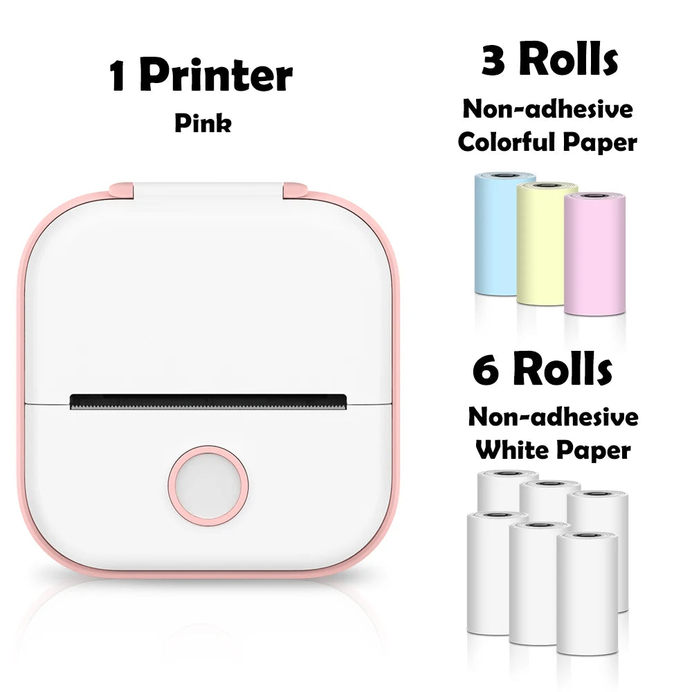 T02 Mini Printer Portable Printer Thermal Printing Sticker Wireless Inkless Pocket Printer Self-Adhesive Label Printer
