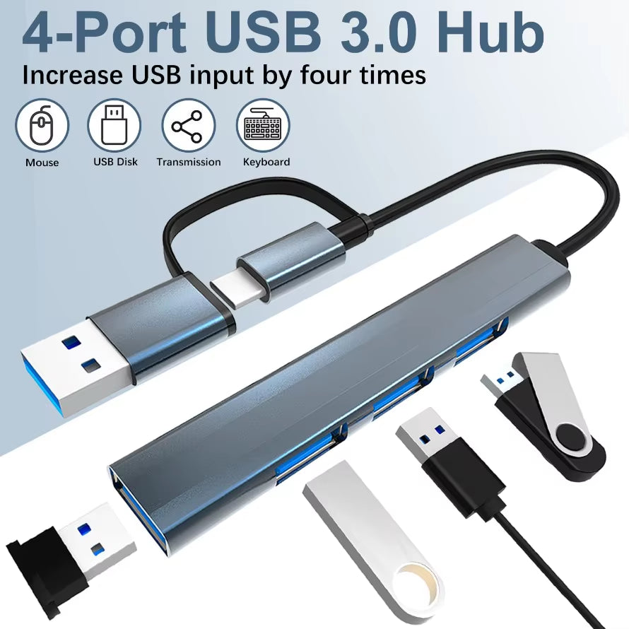 USB HUB USB 3.0 HUB USB-C HUB 4 in 2 Type C & USB HUB Multi Splitter High Speed 5Gbps for PC Computer Multiport USB-A&C HUB Port