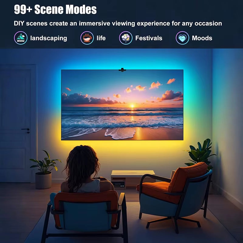 PC/TV SYNC Backlight RGBIC LED Strip Lights with Color Capture Sensor Bluetooth Music SYNC USB Light Strip for Game Atmosphere