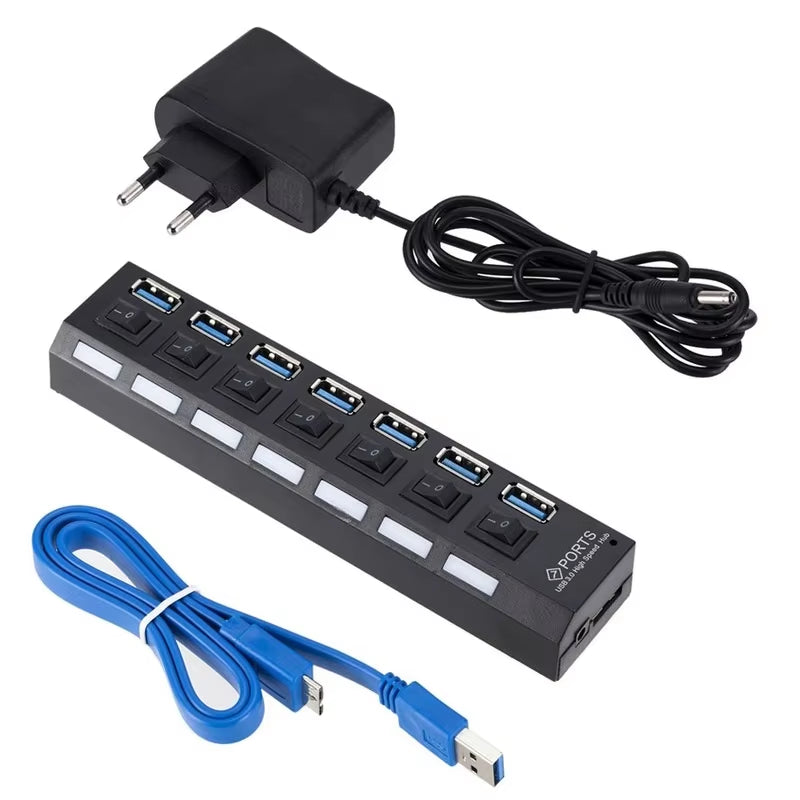 USB 3.0 Hub USB Hub 3.0 Use Power Adapter Multi USB Splitter 7 Port Multiple 3 Hab Expander USB Hub with Switch for PC