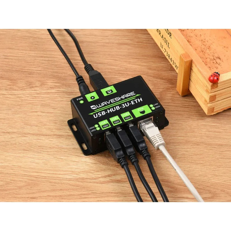 Industrial Grade Multifunctional USB HUB Extending 3 X USB Ports + 100M Ethernet Port Network ESD over Current Protection