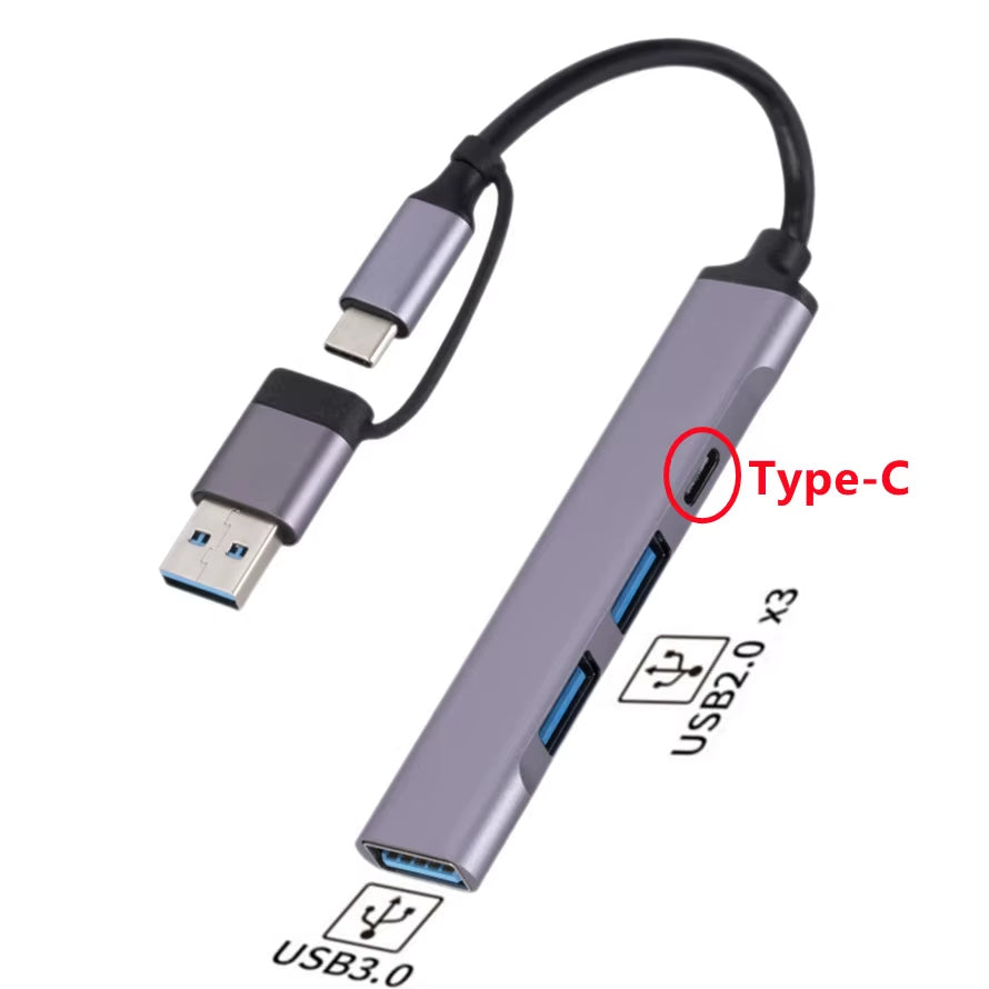 USB HUB USB 3.0 HUB USB-C HUB 4 in 2 Type C & USB HUB Multi Splitter High Speed 5Gbps for PC Computer Multiport USB-A&C HUB Port