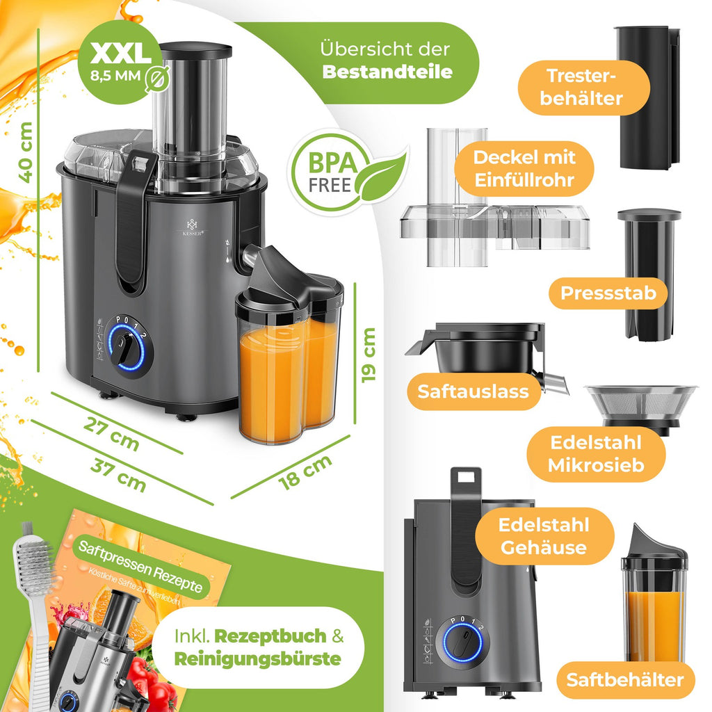 KESSER® Entsafter Saftpresse Edelstahl 1100W 85Mm Presse Obstpresse Saft Juicer