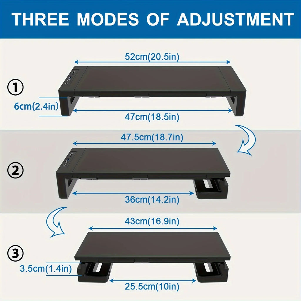 Monitor Stand Riser, with Foldable, Height Adjustable Computer Stand, Desk Shelf Riser with Storage Drawer &Tablet Phone