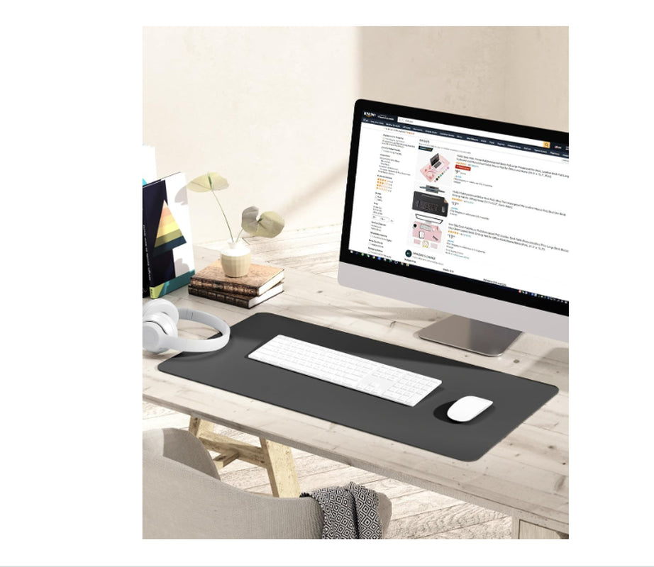 Desk Mat, Mouse Mat with Leather and Non-Slip Suede Dark Gray 90 X 43Cm