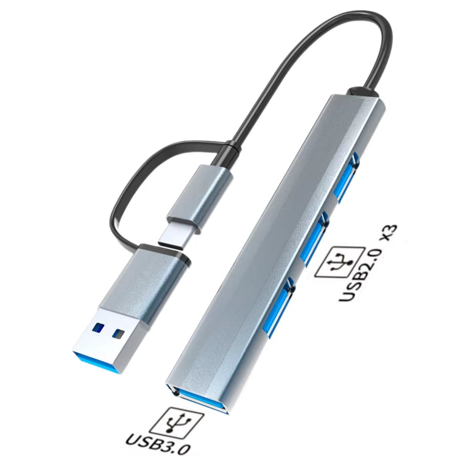 USB HUB USB 3.0 HUB USB-C HUB 4 in 2 Type C & USB HUB Multi Splitter High Speed 5Gbps for PC Computer Multiport USB-A&C HUB Port