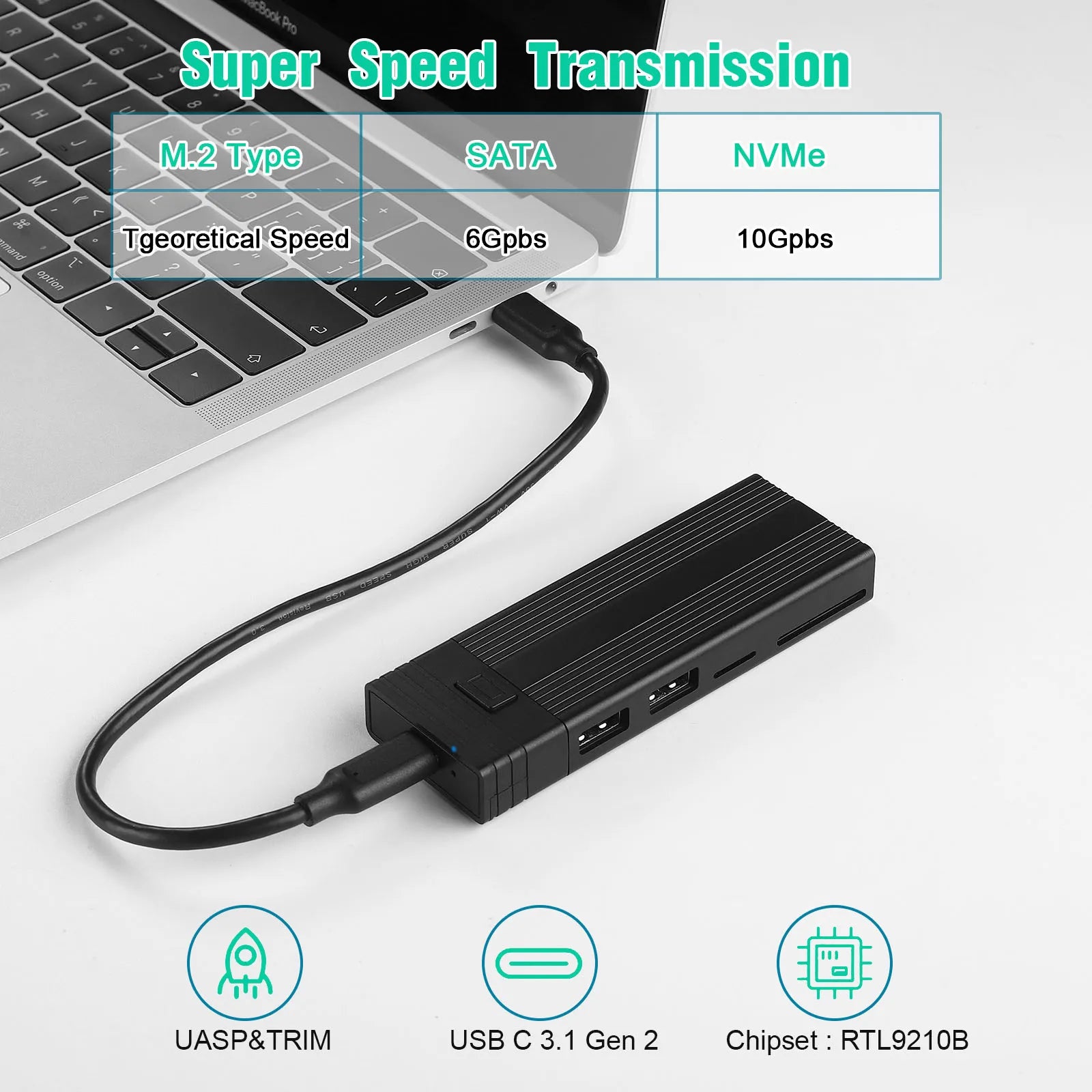 5-In-1 USB C HUB with Disk Storage Function for M.2 Nvme SATA NGFF SSD Type C HUB Dock Station USB C Splitter for Macbook Pro