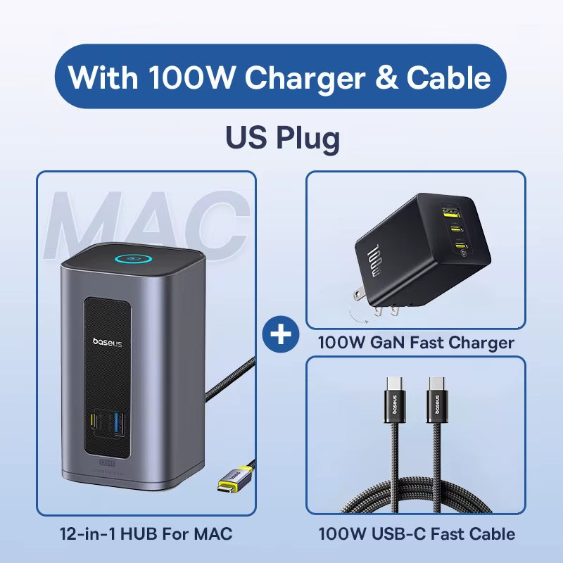 USB C HUB for Mac 12-In-1 Displayport HDMI 4K@60Hz MST Display for Macos Windows Docking Station USB 3.2 RJ45 PD 100W Hub