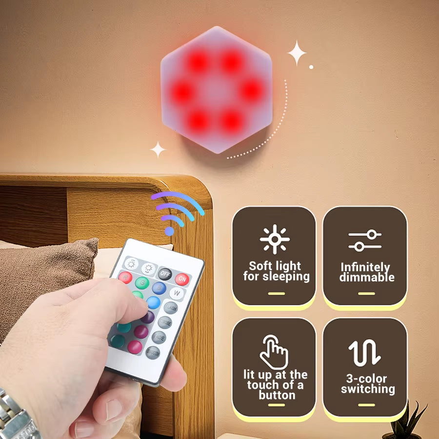 RGB LED Quantum Hexagon Lamp Touch Sensor Night Light Bedroom Honeycomb Wall Lamps Wireless Control Colorful Light