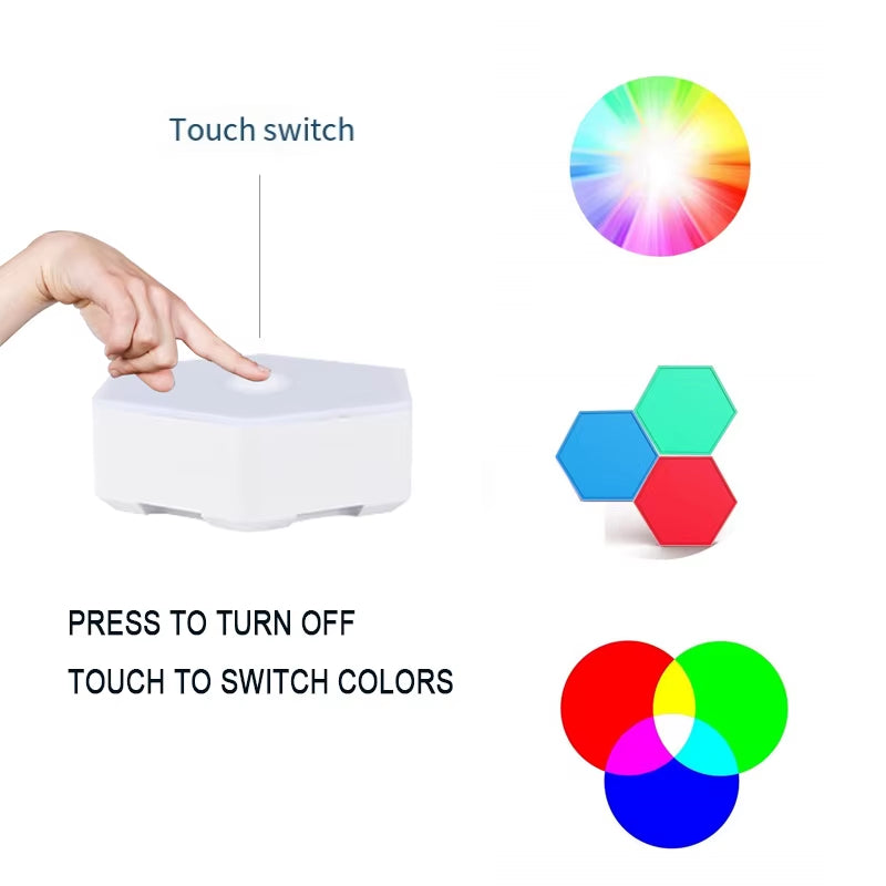 RGB LED Quantum Hexagon Lamp Touch Sensor Night Light Bedroom Honeycomb Wall Lamps Wireless Control Colorful Light
