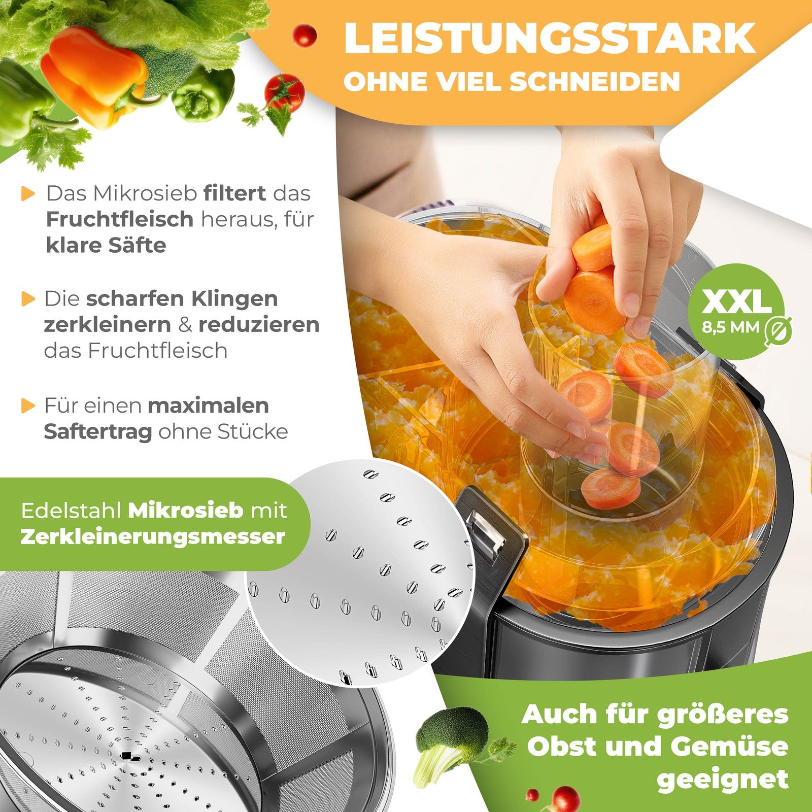KESSER® Entsafter Saftpresse Edelstahl 1100W 85Mm Presse Obstpresse Saft Juicer